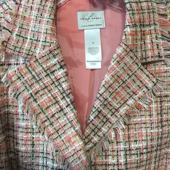 EMMA JAMES FRINGED TWEED CORAL PEACH CAREER JACKET BOHO CLUELESS PREPPY LIKE NEW - Picture 2 of 9